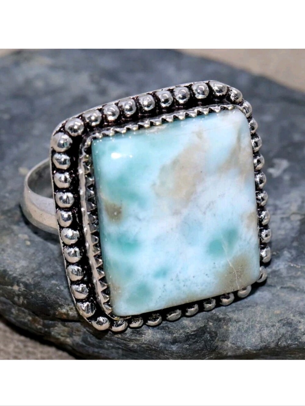 Larimar Gemstone 925 Sterling Silver Handmade Ring